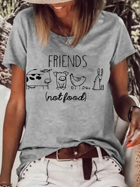 

Women's Crew Neck Casual Loose Cotton-Blend T-Shirt, Gray, T-shirts