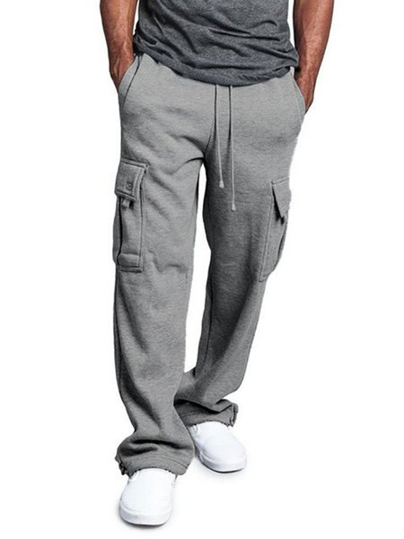 

Cotton Casual Plain Loose Cargo pants, Light gray, Pants