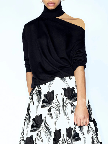 

High Elasticity Plain Urban Long sleeve Turtleneck T-Shirt, Black, Blouses and Shirts