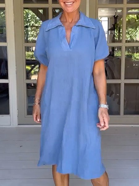 

V Neck Casual Dress, Blue, Dresses