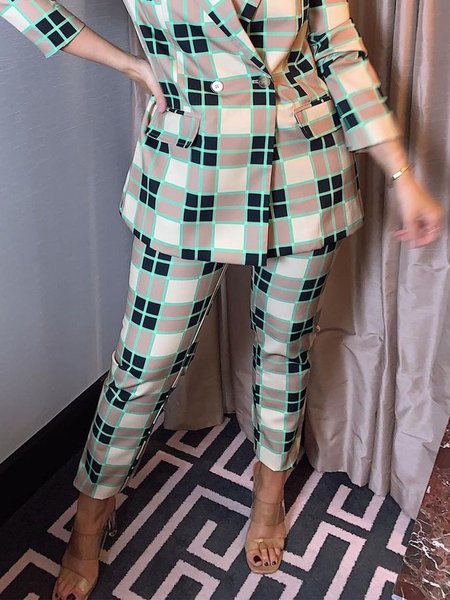 

Regular Fit Plaid Urban Fashion Pants, Green, Pants