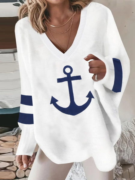 

Wool/Knitting Casual Anchor Sweater, White, Sweaters