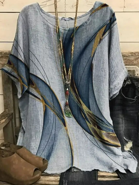

Casual Loose Geometric Crew Neck Shirt, Gray, Shirts & Blouses