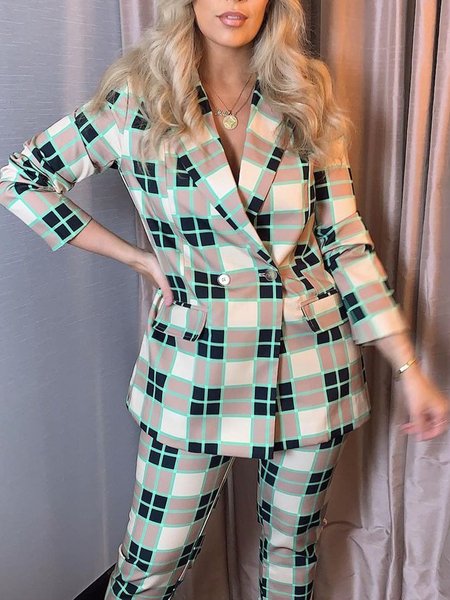 

Regular Fit Plaid Urban Lapel Collar Blazer, Green, Blazers