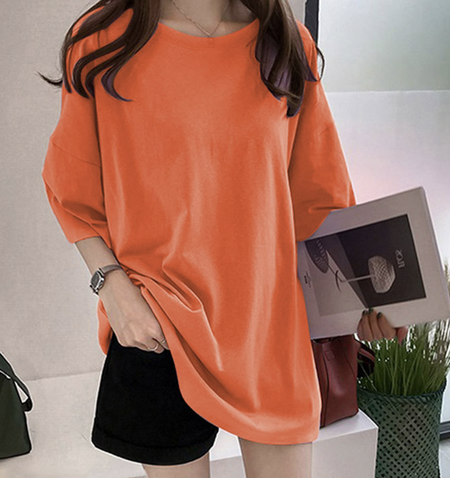 

Plain Half Sleeve Crew Neck Casual Tunic T-Shirt, Orange, T-Shirts