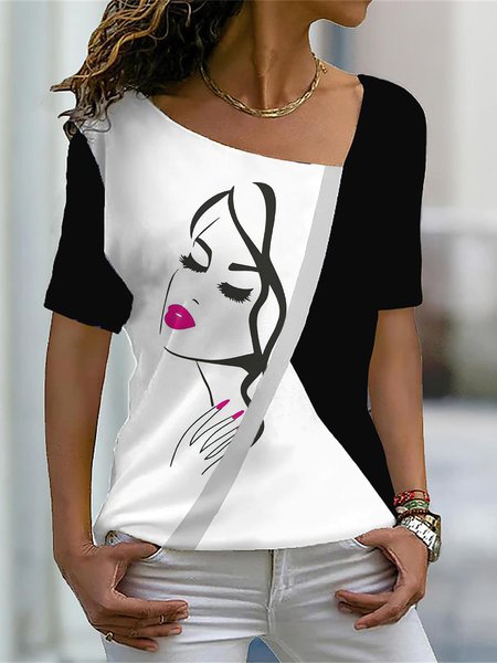 

Casual Abstract Square Neck Regular Fit T-Shirt, Deep pink, T-Shirts
