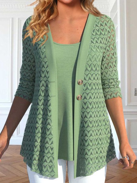 

Plain Others Loose Casual Lace Two-Piece Set, Green, Suit Set