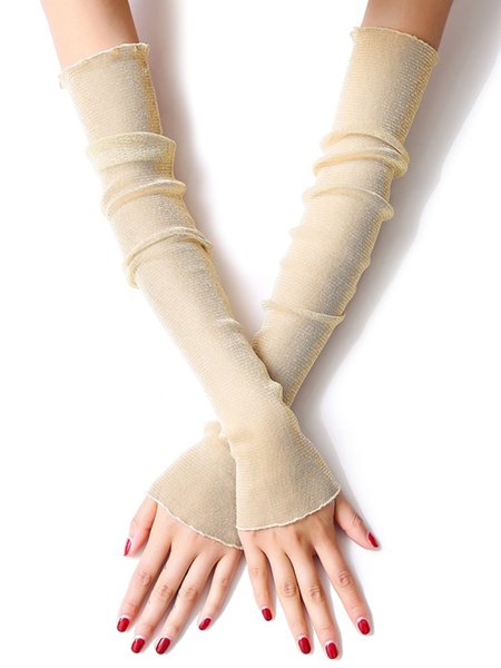 

Elegant Glitter Mesh Sun Protection Party Gloves Sleeves Socks, Beige, Gloves