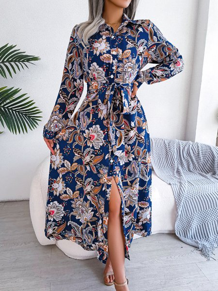

Women Everyday Casual Floral Dresses Vacation Beach Clothing, Blue, Dresses
