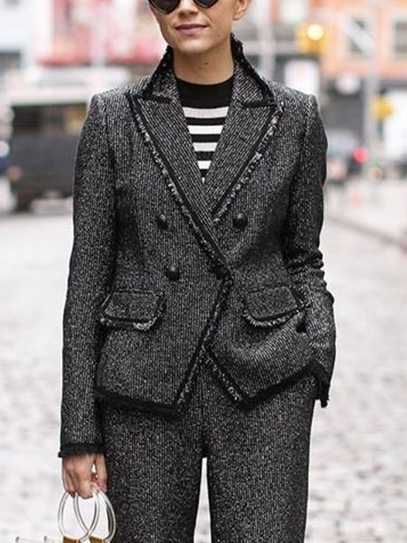 

Plain Lapel Collar Regular Fit Urban Blazer, As picture, Blazers