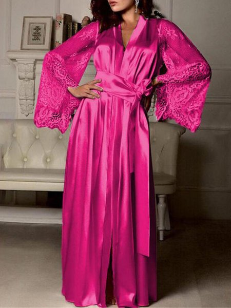 

Women Lace Silk Sexy Robe, Rose red, Sleepwear&Robes