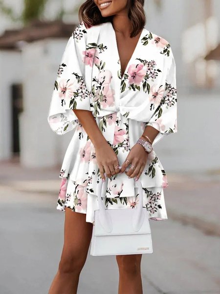

Women Casual Floral Dress Boho Vacation Beach Clothing, White, Dresses