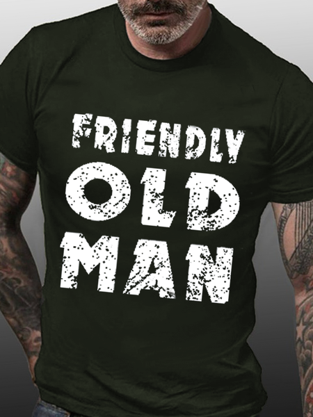 

Men's Friendly Old Man Casual Loose Text Letters Cotton T-Shirt, Green, T-shirts