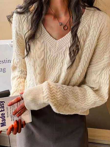 

Wool/Knitting Casual Sweater, Apricot, Sweaters