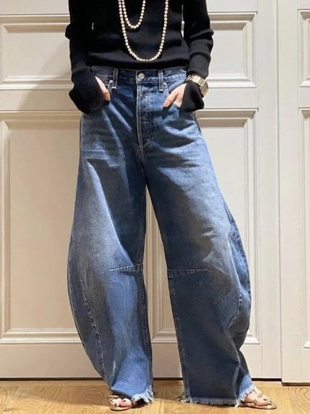 

Long Denim Plain Casual Regular Fit Jeans, Blue, Jeans