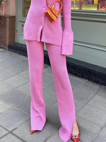 

Long Plain Urban Regular Fit Pants, Pink, Pants