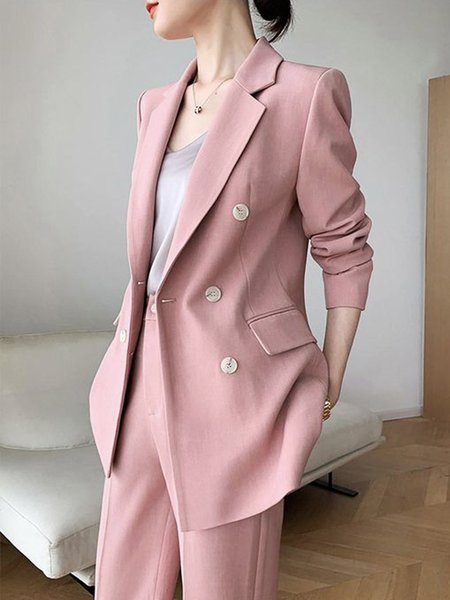 

Long sleeve Regular Fit Urban Plain Lapel Collar Blazer, Pink, Blazers