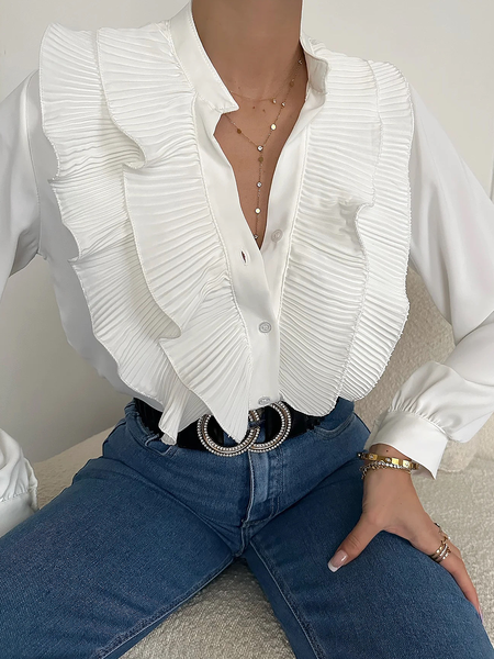 

Loose Lightweight Shirt Collar Long sleeve Urban Blouse, Off white, Blouses and Shirts