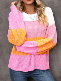 

Women Color Block Long Sleeve Comfy Casual Sweater, Pink, Sweaters