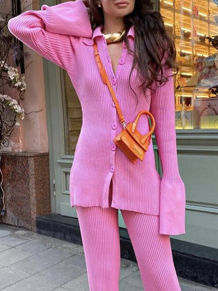

Long sleeve Urban Regular Fit Shirt Collar Cardigan, Pink, Cardigans