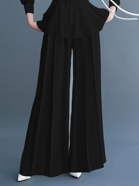 

Loose Elegant Plain Fashion Pants, Black, Pants