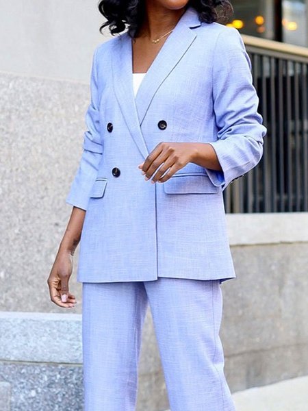 

Shawl Collar Loose Plain Urban Blazer, Blue, Blazers