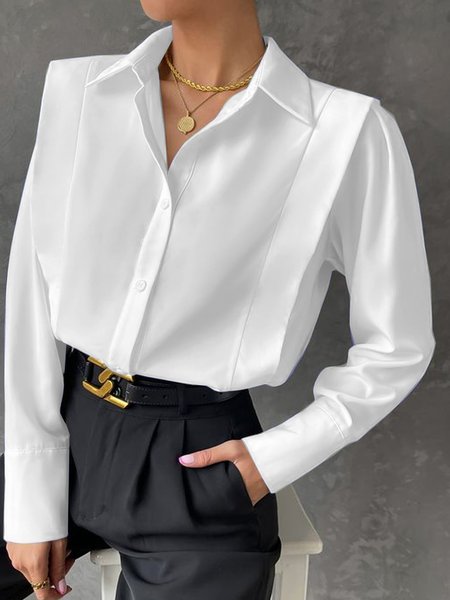 

Urban Shirt Collar Loose Plain Blouse, White, Blouses and Shirts