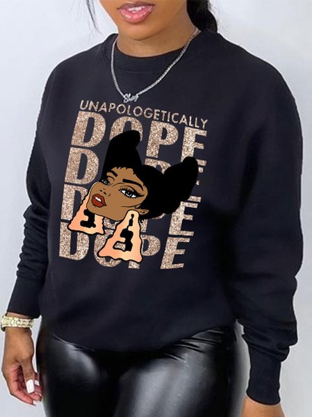 

Printing Cotton Crew Neck Regular Sleeve Casual Sweatshirt, Black, Sweatshirts & Hoodies