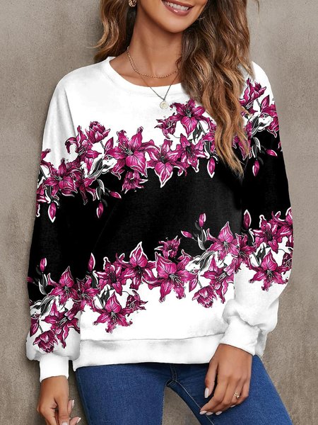 

Women's Floral Pattern Gradient Round Neck Long Sleeve Pullover Sweatshirt Casual Daily, Pink, Sweatshirts & Hoodies