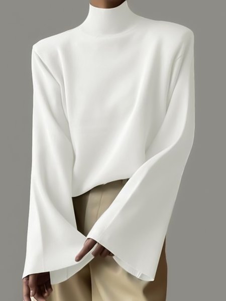 

Half Turtleneck Plain Jersey Casual Shirt, White, Blouses and Shirts