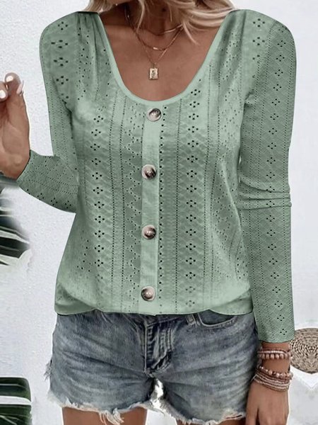 

Casual Plain Loose Shirt, Green, Long Sleeves