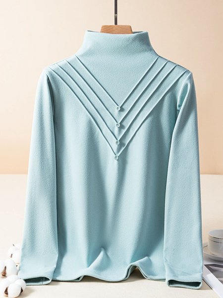 

Women Plain Turtleneck Casual Long Sleeve T-shirt, Green, Long Sleeves