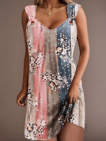 

Regular Fit Casual V Neck Floral Dress, Pink, Dresses