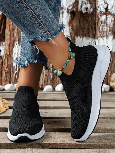

Women Minimalist Breathable Slip On Flyknit Sneakers, Black, Sneakers