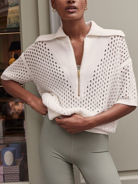 

Urban Shirt Collar Regular Size Sweater, White, Pullovers