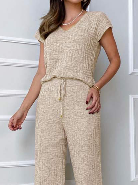

High Elasticity V Neck Short sleeve Urban Loose Sweater, As picture, Pullovers