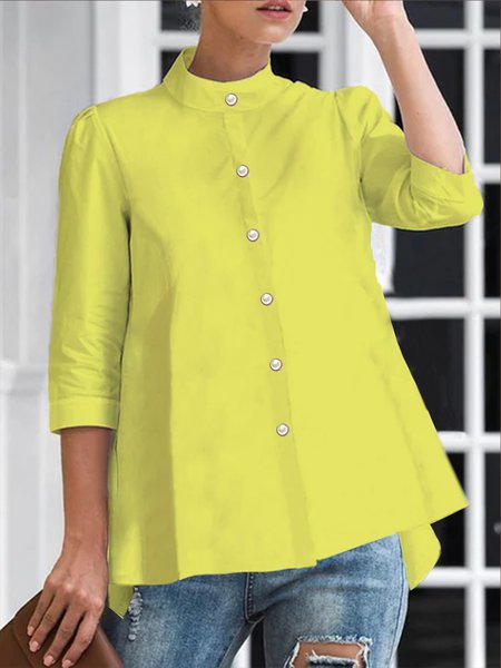 

Three Quarter sleeve Stand Collar Urban Blouse, Yellow, Blouses and Shirts