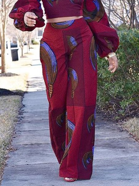 

Urban Regular Fit Geometric Fashion Pants, Deep red, Pants