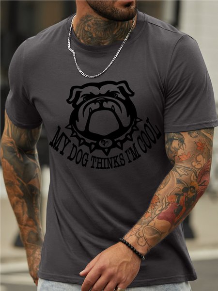 

Men's Humorous Fun Dog Print Casual Text Letters Crew Neck T-Shirt, Deep gray, T-shirts