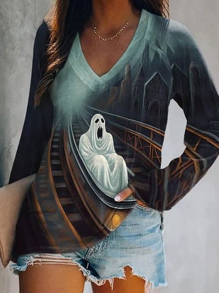 

V Neck Casual 3D Printing T-Shirt, Black, T-Shirts