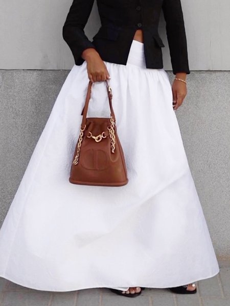 

Plain Regular Fit Urban Maxi Skirt, White, Skirts