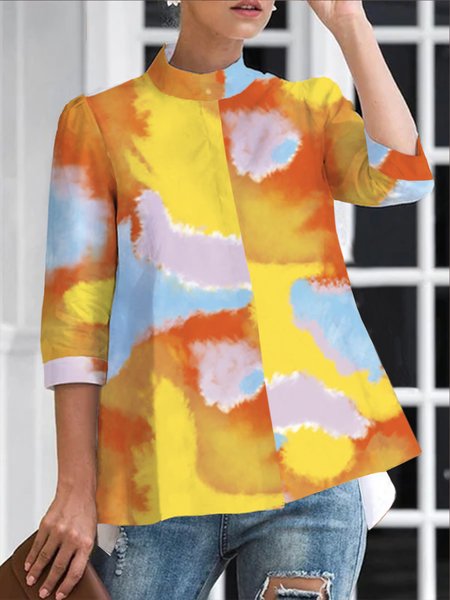 

Urban Regular Fit Stand Collar Abstract Blouse, Yellow, Blouses and Shirts