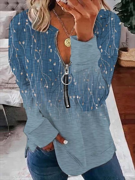 

Knitted Casual Floral Zipper Sweatshirt, Blue, Sweatshirts & Hoodies
