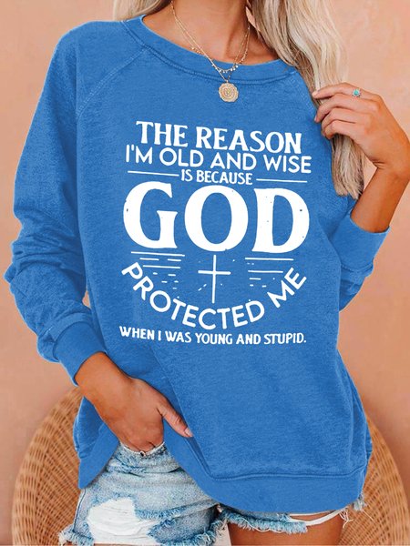 

Women's The Reason I'am Old And Wise Print Casual Crew Neck Sweatshirt, Blue, Hoodies&Sweatshirts