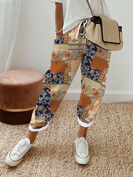 

Floral Drawstring Loose Casual Pants, Yellow, Pants