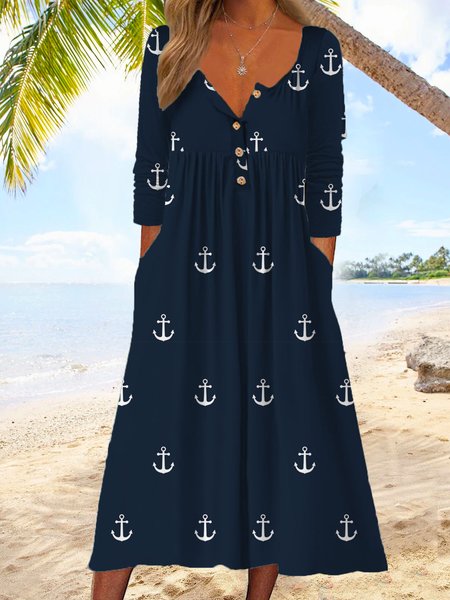 

Crew Neck Casual Dress With No, Blue, Dresses