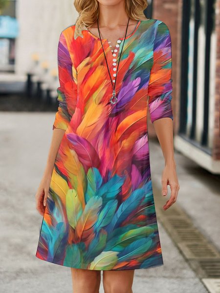 

Casual Colorful Feather Pattern Knit Dress, Yellow, Dresses