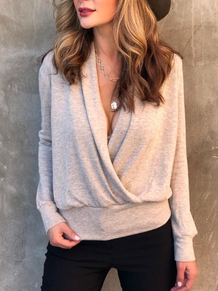 

Regular Fit Long Sleeve Urban Cross Neck Shirt, As picture, Blouses and Shirts