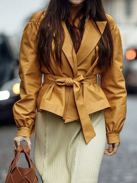 

PU Lapel Collar Urban Regular Fit Plain Jacket, Yellow, Jackets