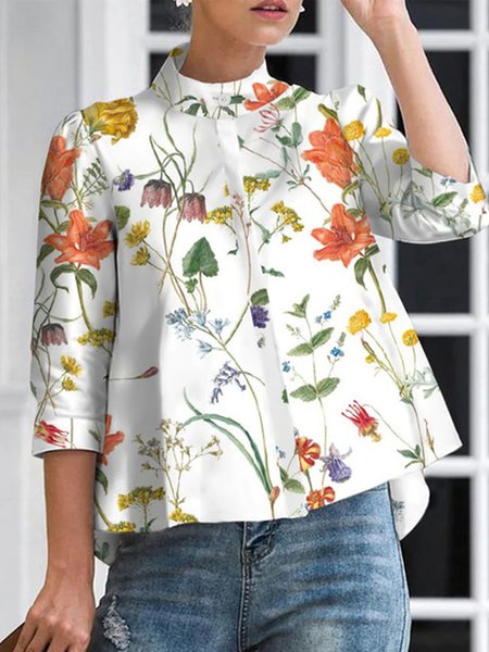 

Half Turtleneck Loose Urban Blouse, White, Blouses and Shirts